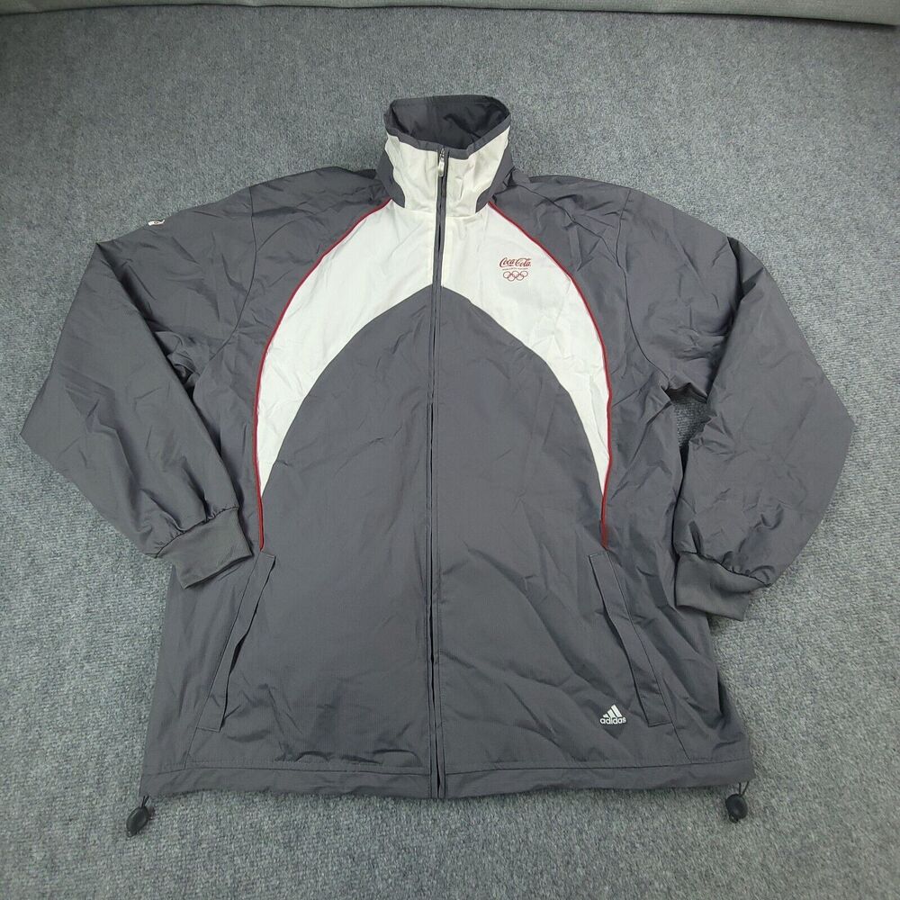 2012 London Olympics Windbreaker Jacket Hooded mens medium Gray Adidas Coca cola